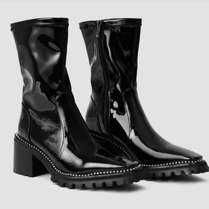 Lattelier Black Patent Leather Boots, Size 9